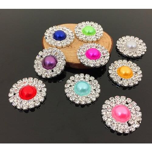 22MM two rolls round Metal Crystal Pearl Wedding Buttons For Hair Accessory Cute Clear Alloy Rhinestone Flatback Button