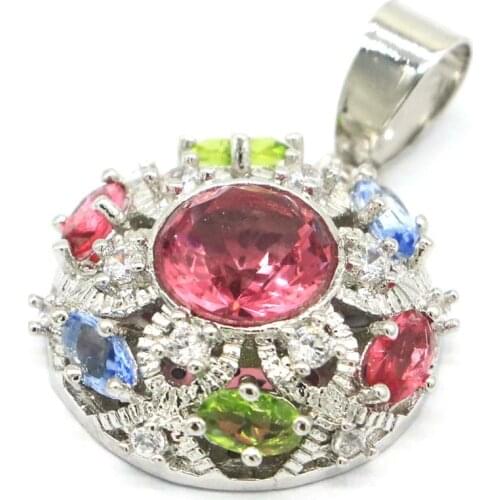 44x28mm Multi Color Hollow 4.9g Created Tourmaline Peridot Tanzanite Blue Topaz Cz Bride Wedding 925 Sterling Silver Pendant
