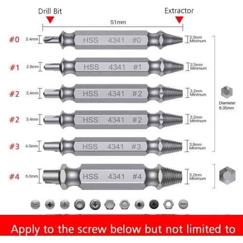 ANENG 6PCS/Set Rechangeable Double-Head Drill Bits HSS Damaged Screw And Bolt Extractor Set Broken Screws Removing Damaged Bolts