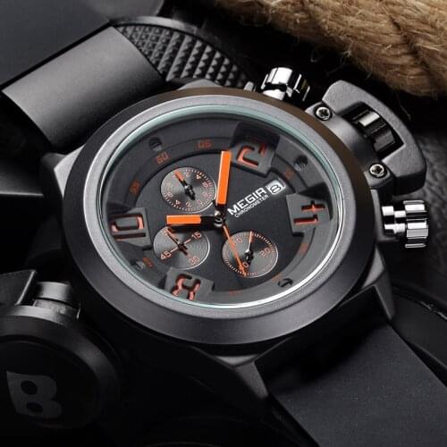 Top Brand Megir Fashion Men Sports Watches Mens Quartz Chronograph 6 Hands 24 Hours Clock Male Waterproof Military Wrist Watch