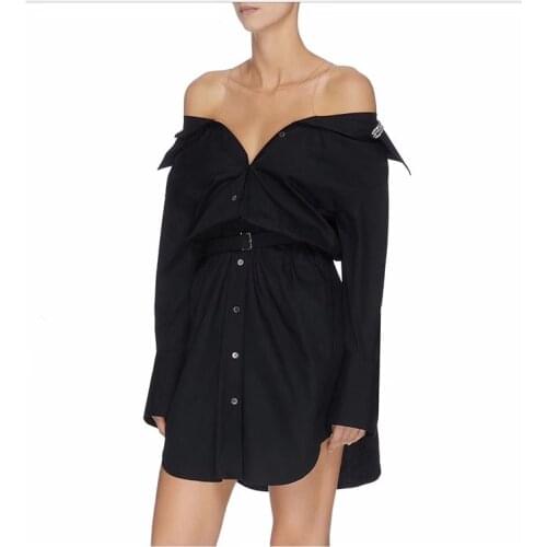 Designers Mind: Sexy Tulle Stitching Off Shoulder Fashion, Lazy Temperament, Diamond Waist Shirt Dress