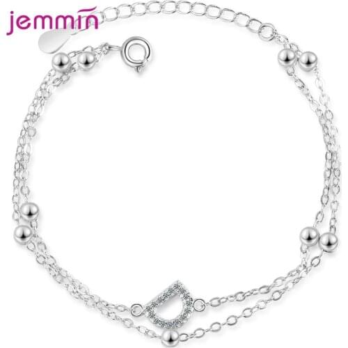 Double Layer Bracelet Women Jewelry 925 Sterling Silver Link Chains Letter D Shape Pendant Accessories Charms Zircon Brangle