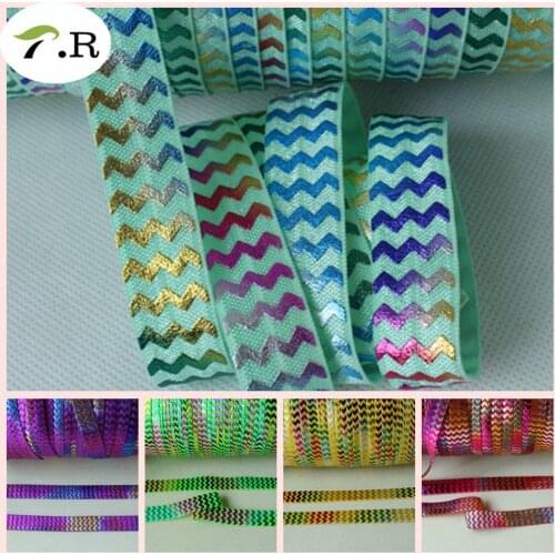 6 Colors 5/8" 15mm FOE elastics, Rainbow Foil Chevron printed FOE fold over elastic 50 yards/roll, 314 and 513 SOLD OUT