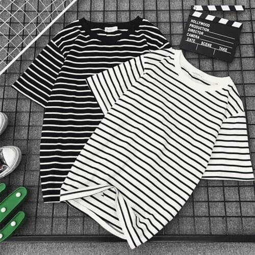 Bigsweety Women Short Sleeve T Shirt Classic Black White Striped T-shirt Women Loose T-shirt Casual Tope Tees Harajuku Tshirt