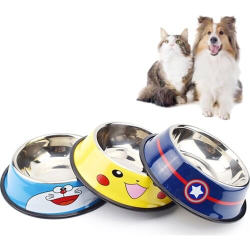 Pet Dog Cat Food Bowl Cartoon Stainless Steel Pet Pot Bowl Pet Feeder Tableware Gamelle Chien Water Bottle Food Bowl For Pets