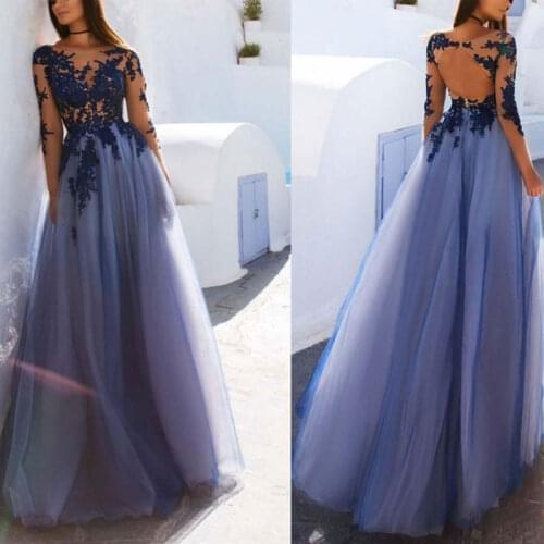 New arrival lace Evening Dresse Formal Party Gown vestido noiva sereia long sleeves A-LINE prom party robe de soiree illusion