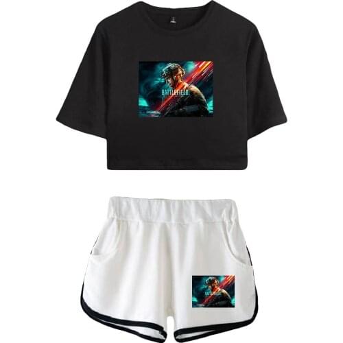 Battlefield 2042 Print Summer Women/Girl Sets Sexy Short Tops+shorts Elastic Waist Suit Two Piece Set