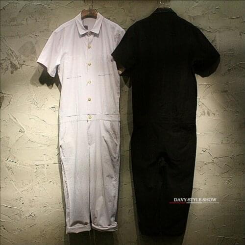 Hot New Personality Tide Men Cotton Line Material Piece Leotard Pants Tooling Pants Overalls Hairstylist Singer Costumes Rompers