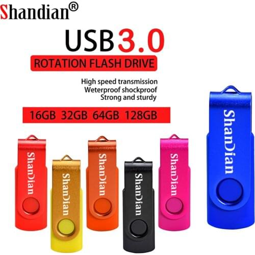 SHANDIAN Rotatable USB 3.0 Mini Pen Drive 10 Colors Plastic Rotate USB Flash Drives 128GB Pendrive 64GB Memory Stick 32GB Gifts