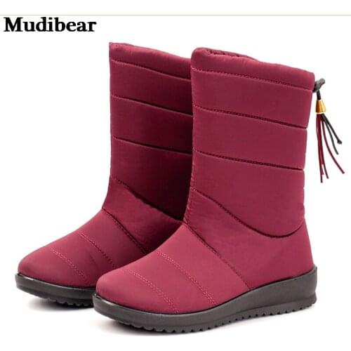 Mudibear Fashion Women Snow Boots Tassel Winter Boots Female Down Shoes Woman Mid Calf Botas Mujer Warm Winter Plus Size 44