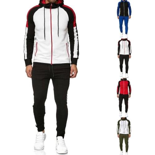 Men Sets Autumn Winter Hoodie Coat Drawstring Pants Stripe Patchwork Outfit Tracksuit men Clothing мужские комплекты 2021