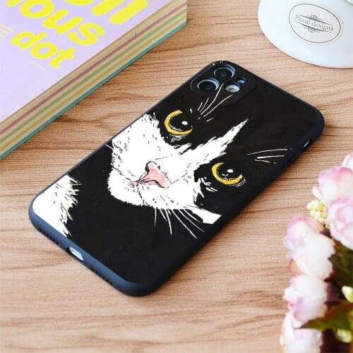 For iPhone Tuxedo Cat Print Soft Matt Apple iPhone Case 6 7 8 11 12 Plus Pro X XR XS MAX SE