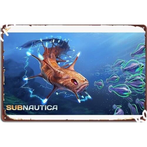 Subnautica Concept Art Fish Metal Sign Wall Cave Living Room Plaques Custom Tin Sign Poster