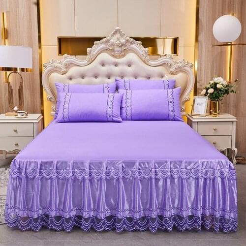 Bedding Set 1 Piece Lace Bed Skirt +2pieces Pillowcases Princess Bedding Bedspreads sheet Bed For Girl Bed Cover King/Queen size