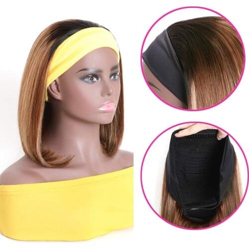 Straight Short Bob Wigs with Headband 10 12 14 inch Synthetic Glueless Machine Made Wigs for Black Women
