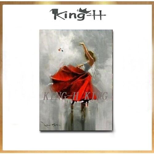 Figure painting jump in red dress sexy girl figure painting hand-painted wall on the canvas sitting room adornment household