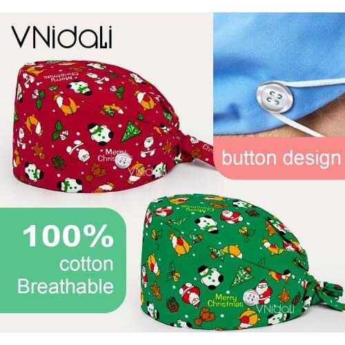 Christmas Snowman Series nursing scrubs hat~New cartoon print hat adjustable work cap beauty salon nursing cap male surgical hat