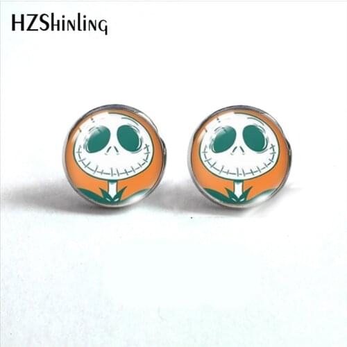 The Nightmare Before Christmas Jack and Sally Round Stud Glass Earrings Sweet Ear Accessories for Girls Gifts