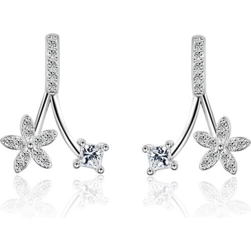 Stud Earring New 2017 Fashion Shiny Zircon Flower Design 925 Sterling Silver Earrings for Women Jewelry Gift Wholesale Hot Sale