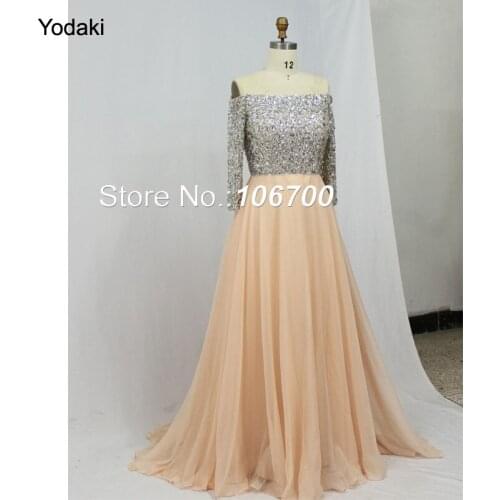 Stunning Hand Make Beading Prom Dresses Long Sleeves Off the Shoulder A Line Pink Color Chiffon Party Evening Gowns 2018