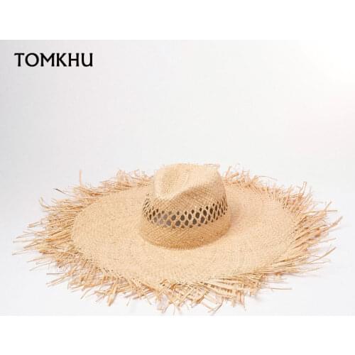Spring Summer New Style Straw Raffia Handmade Hollow Big Wide Brim Sun Hat Panama Outdoor Vacation Leisure Beach Hats For Women