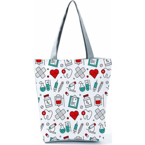 New Tread Nurse Woundplast Cartoon Printed Shoulder Bag Panelled Practical Big Capacity Storage Bag Portable Women Sea Beach Bag