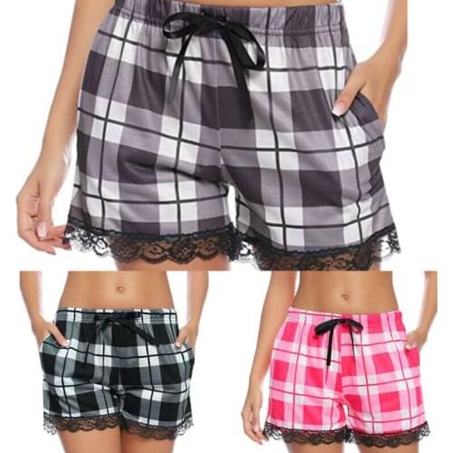 Womens Sleepwear Shorts Check Lace Nightwear Casual Sports Hot Pants Trousers