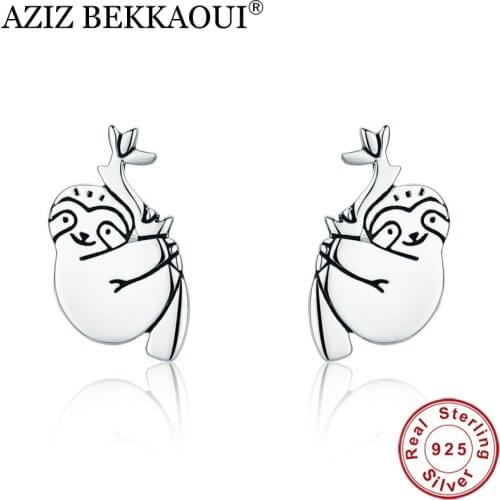 AZIZ BEKKAOUI Authentic 925 Sterling Silver Animal Lovely Cute Sloth Small Stud Earrings for Women Sterling Silver Jewelry