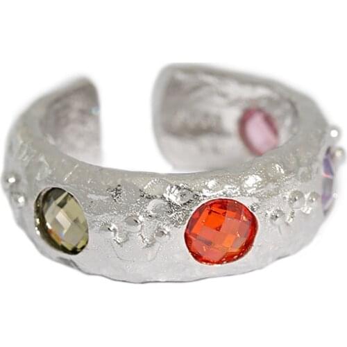 Uniorsj 100% 925 Sterling Silver High Quality Fashion Colourful Zircon Open Rings for Women Jewelry