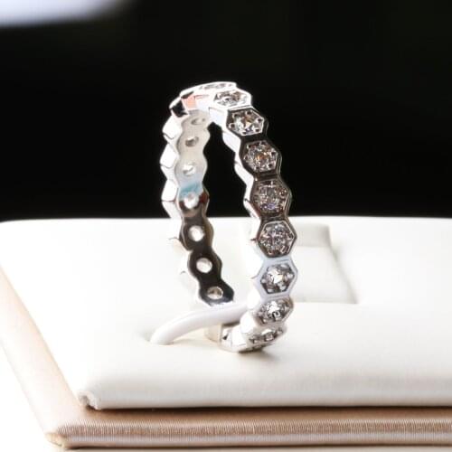 Honeycomb Inlaid Simulation Diamond Ring For Women S925 Sterling Silver Color AAA Zircon Wedding Rings Engagement Fine Jewelry