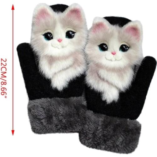 Women Men Winter Knitted Gloves Cute 3D Fluffy Cartoon Animal Thermal Mittens X5XA