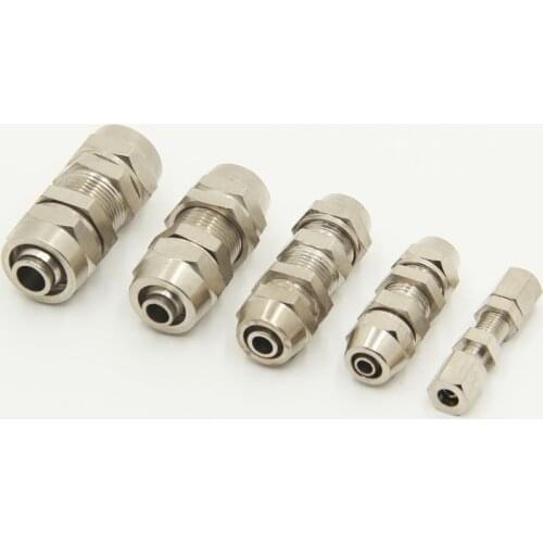 1Pcs PM4 PM6 PM8 PM10 PM12 Copper-plated Nickel Quick Screw Through Baffle Connector Pneumatic Through Plate Pipe Fittings