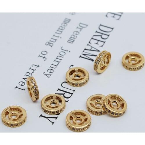 18K copper-clad gold color-preserving inlaid zircon spacers handmade diy bracelet spacer beads wheel beads jewelry accessories