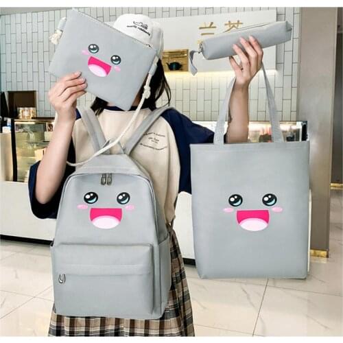 Kawaii 4 Set Solid Canvas Backpack Casual Style Cute Women Backpack Teenager Girl School Bag Female Bagpack New Rucksack