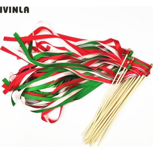 50pcs/lot green and red wedding wands Twirling Streamers wedding ribbon stick for wedding decoration