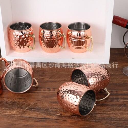500ML stainless steel cocktail glass Moscow screw cup stainless steel plated copper cup hammer-patterned cup