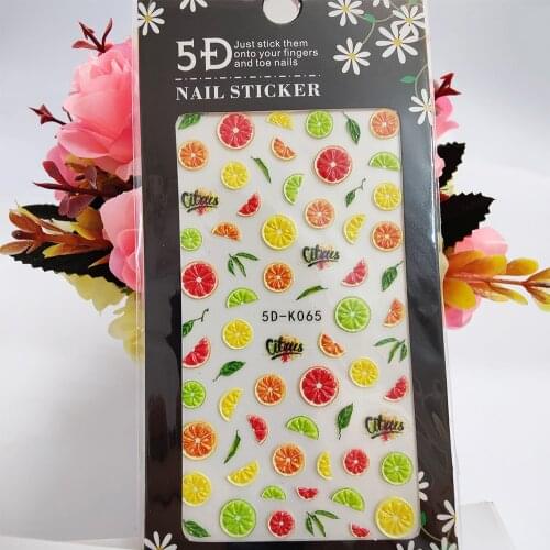 5D Nail Sticker Anaglyph Effect Solid Fruits Orange Self Adhesive Nail Art Decorations Manicure Accessories on Fingers Toe nails