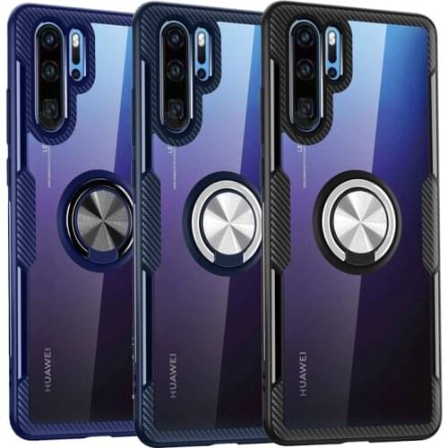 Acrylic Transparent Case For Huawei P40 Pro Lite P30 P20 Mate 20 P30Pro P40Pro P40Lite Shockproof Armor Finger Ring Stand Cover