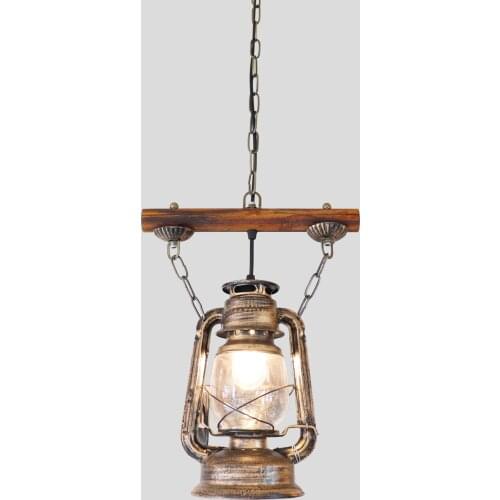 Artpad Chinese Style Rustic Kerosene Lamp Ceiling Hanging Light for Bar Restaurant Decoration Pendant Light with Glass Lampshade