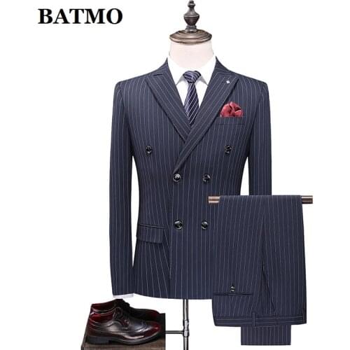 BATMO 2021 new arrival Double Breasted casual suits men,wedding dress,jackets+pants+vest SJT308