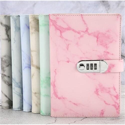 A5 Marble Texture Notebook Password Lock Notebooks Leather Notepad Agenda Weeks
