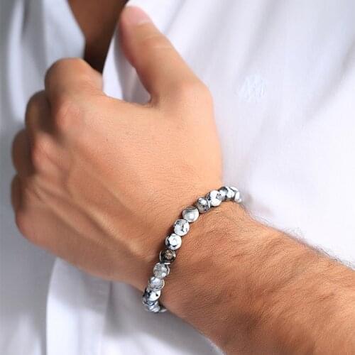 8mm Round Natural Onyx Beads Men Beads Bracelet Charm Bracelet For Women Hombre Jewelry Energy Elastic Bracelets