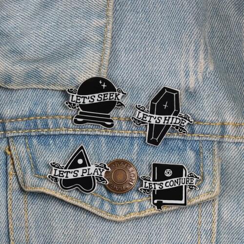 Punk Gothic Dark Enamel Pins Magical Book Black Heart Coffin Brooches Clothes Jackets Hat Badges Halloween Pin Creative Jewelry