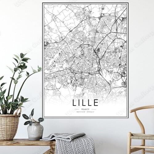 Black and White France City Map The Lille City Map Poster HD Print Wall Art Canvas Nordic Landscape Painting for Home Decor