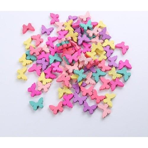 50PCS Craft Butterfly Shape Wood Spacer Beads Cute Feet Pattern Mixed At Random about For DIY Craft