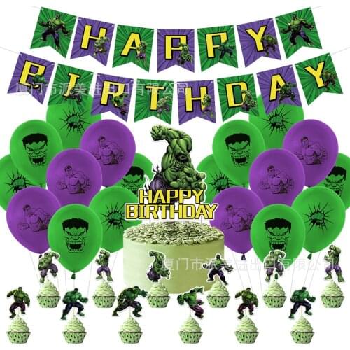 Disney Marvel Avengers Hulk Theme Childrens Happy Birthday Party Pull Flag Latex Balloons Birthday Party Decorations Kids
