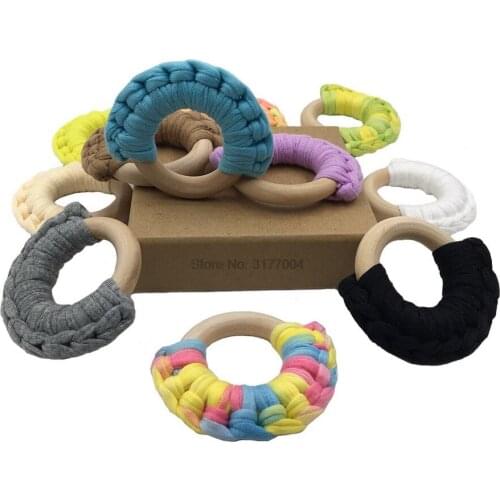 DHL 500pcs Wooden Teethers Teething Rings Cotton Handmade DIY Baby Accessories BPA Free Wood Ring Baby Teethers
