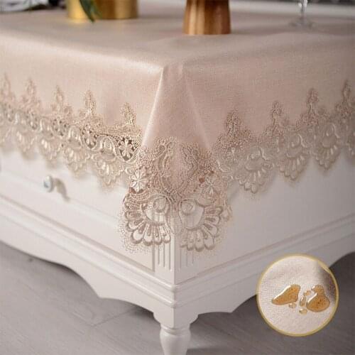 European Fabric Waterproof Tablecloth Champagne Square Rectangular Lace Dinning Coffee Table Cover Oilproof Party Kitchen Decor