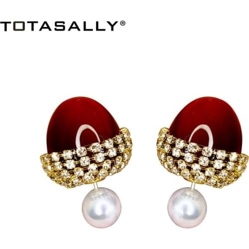 TOTASALLY Quality Party Show Earrings for Women Classic Cherry Rhinestone Simulated Pearl Statement Earring Anti-allergy Jewelry