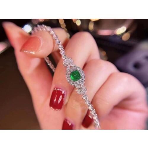H710 Pure 18K White Gold Colombia Origin Natural Emerald Gemstones 1.06ct Diamonds Females; Bracelets for Women Fine Bracelets